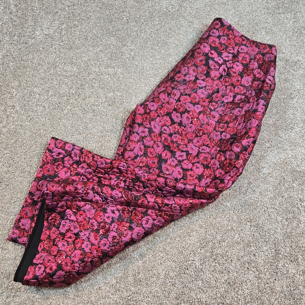 Tularosa Rachel Pants Womens Size L Pink Cropped Wide Leg lined Embroidered